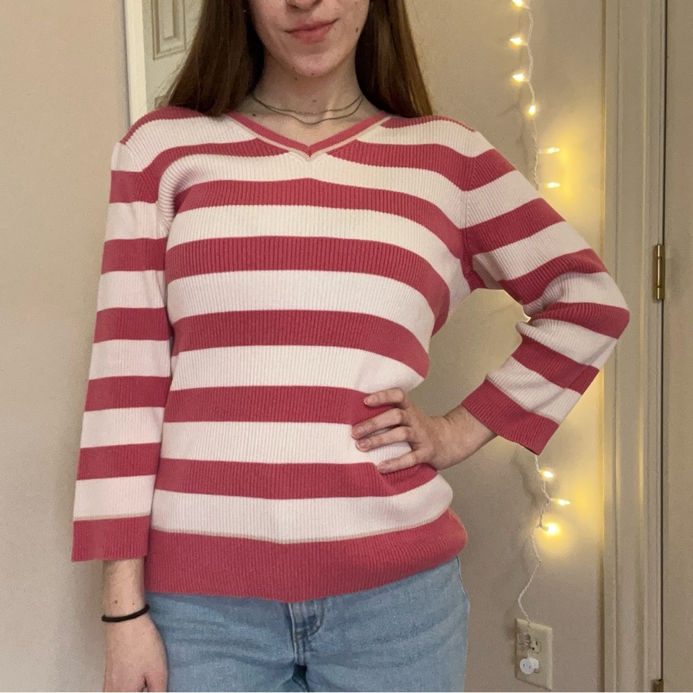 Pink and White Striped Sweater